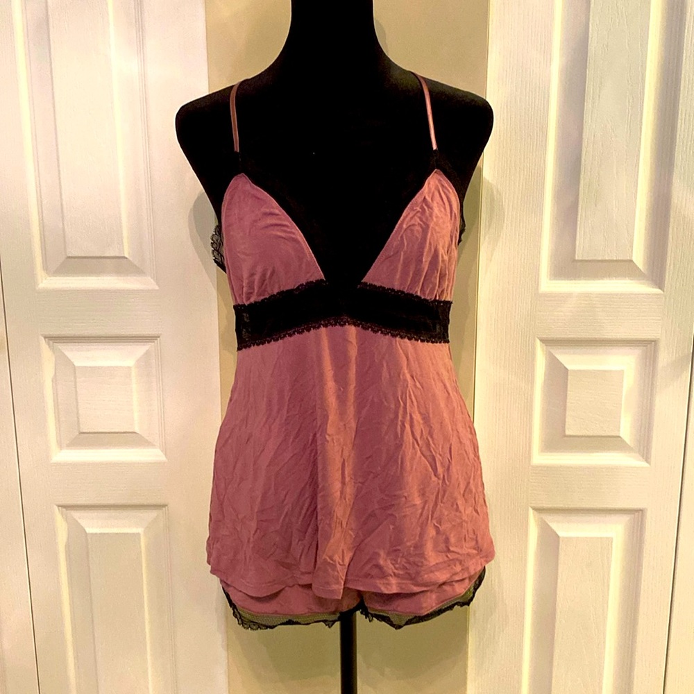 Elegant Pink Lace Trim Sleepwear Set